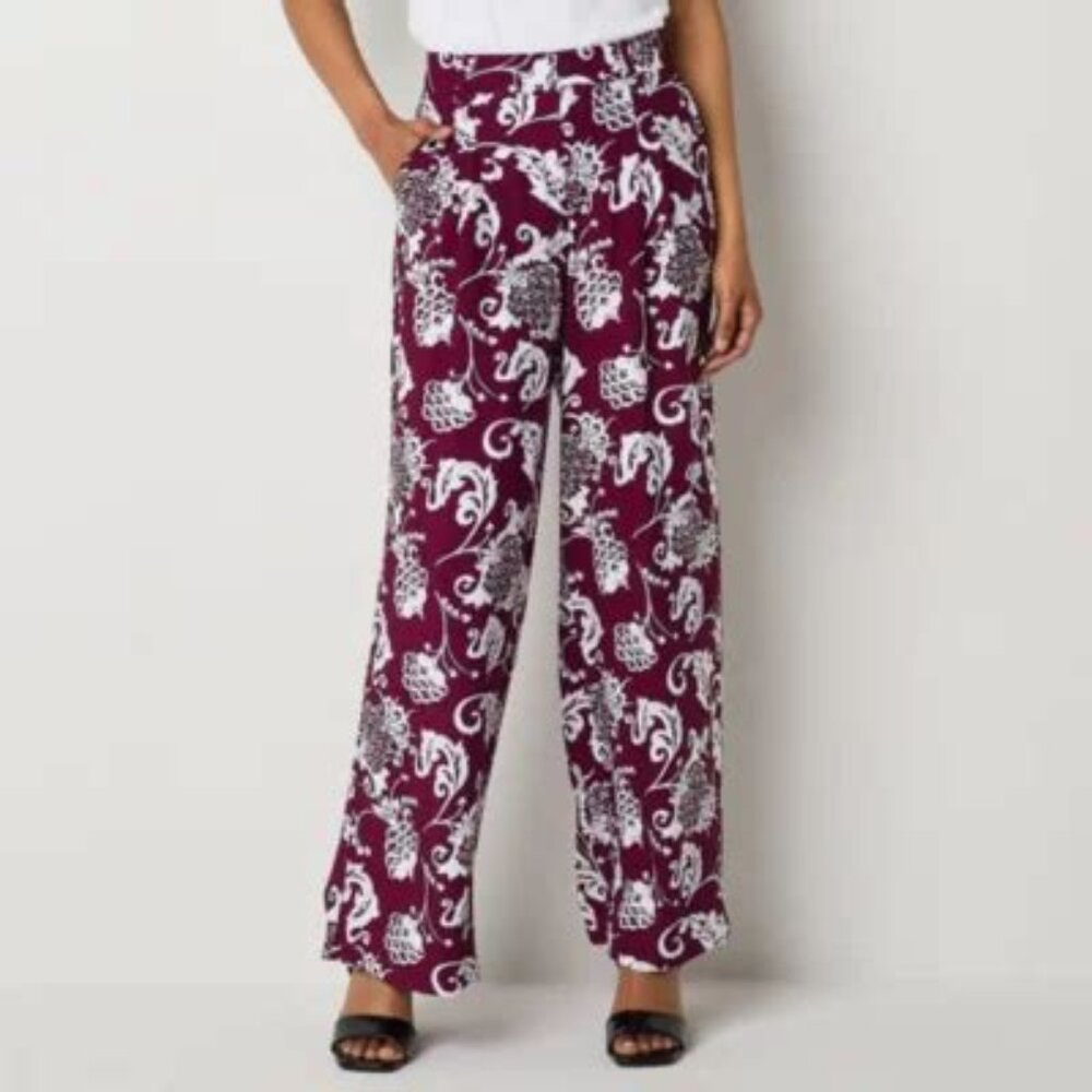 Liz Claiborne Mid Rise Wide Leg Flat Front Pant